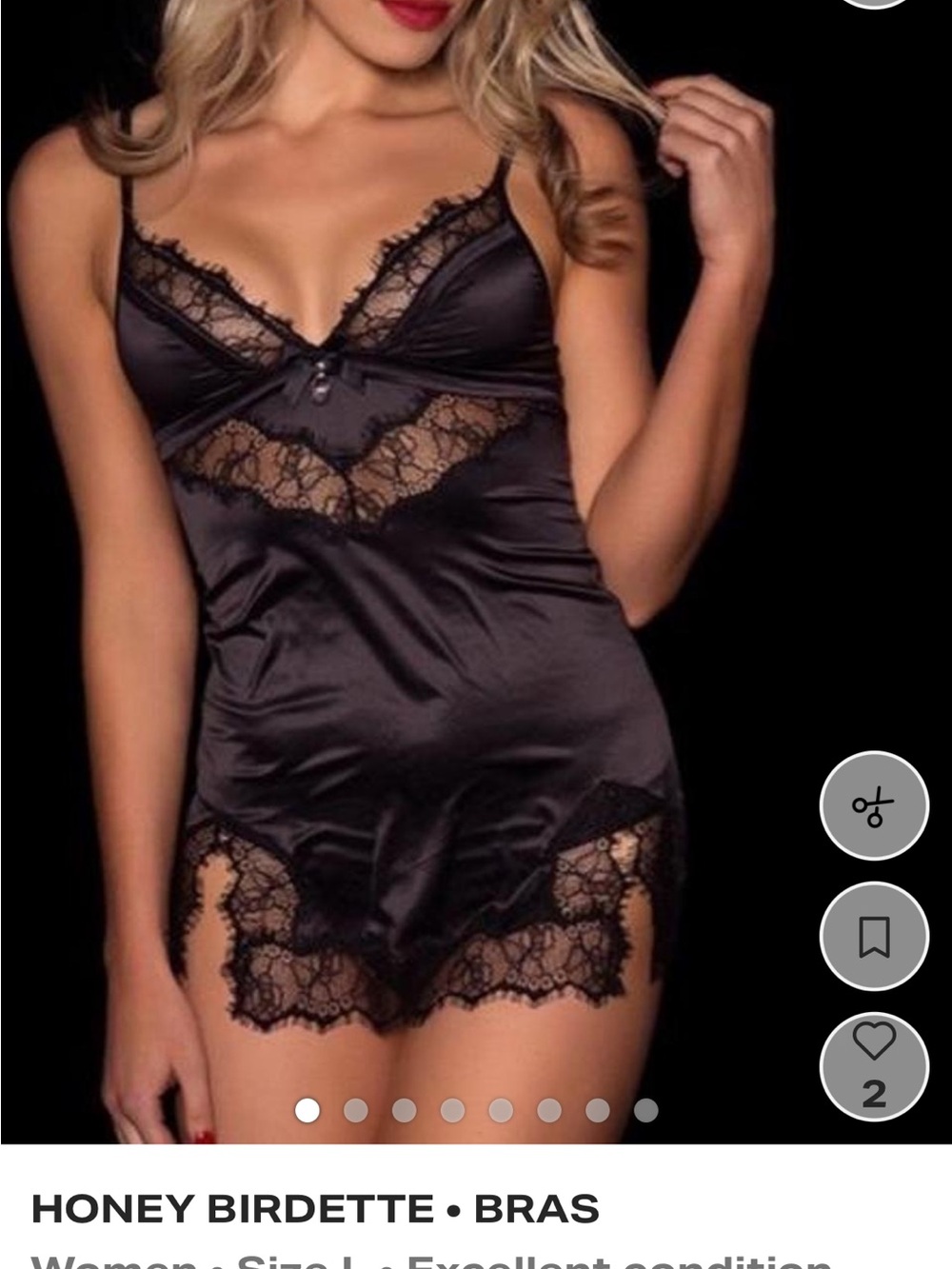 Honey Birdette Black Satin Chemise with Lace Insets